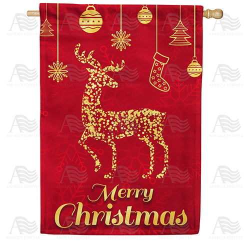 America Forever Gold Reindeer House Flag