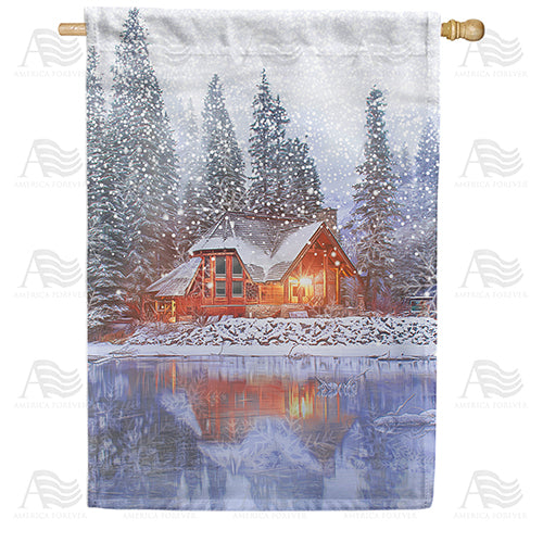 America Forever Winter At Lake House House Flag