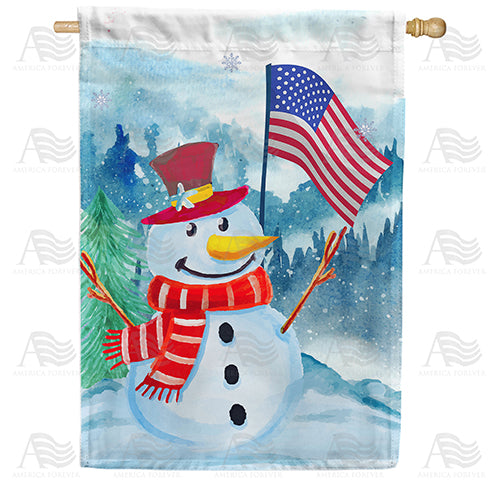 America Forever Patriotic Snowman House Flag