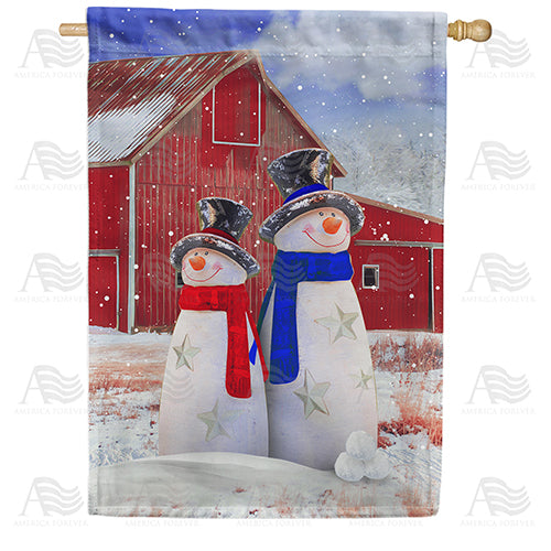 America Forever Mr & Mrs. Patriotic Snowman House Flag