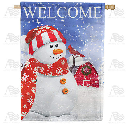 America Forever Snowman At Farm House Flag