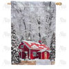 America Forever Winter At Red Cabin House Flag