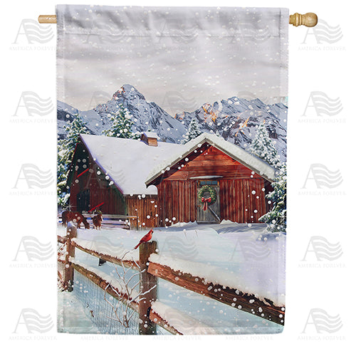 America Forever Winter At Horse Stables House Flag