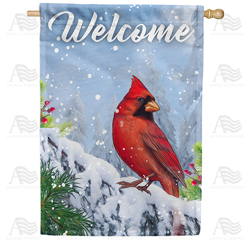 America Forever Welcome Winter Cardinal House Flag