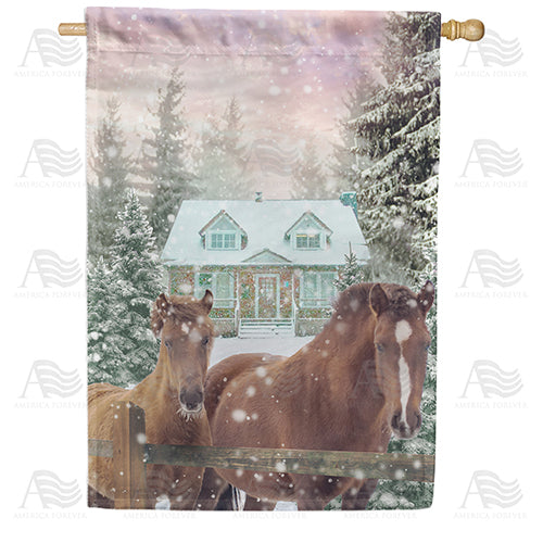 America Forever Horses Winter Greeting House Flag