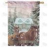America Forever Horses Winter Greeting House Flag