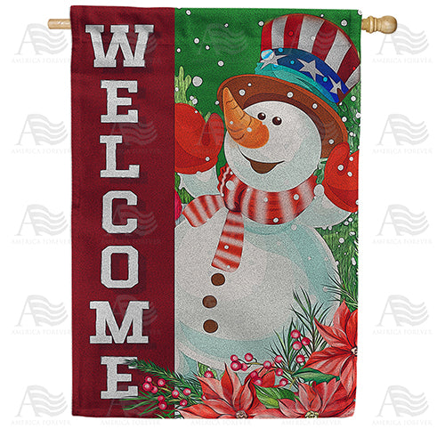 America Forever Jolly Snowman Welcome House Flag
