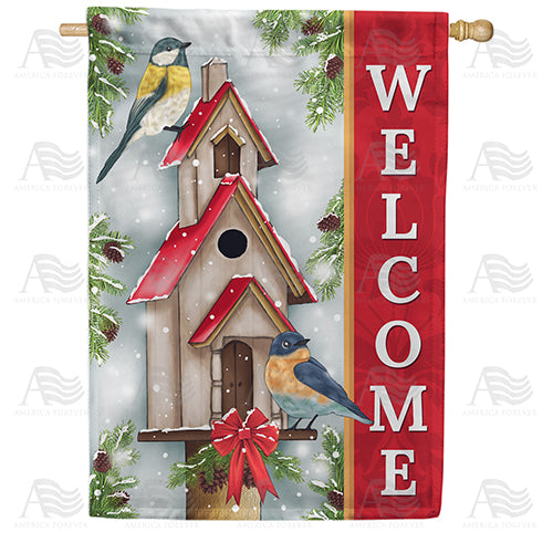America Forever Winter Bird Welcome House Flag
