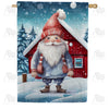 America Forever Gnome Winter Chalet House Flag