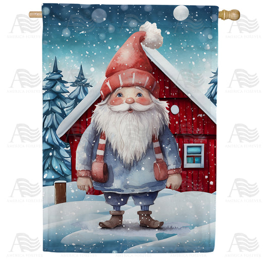 America Forever Gnome Winter Chalet House Flag