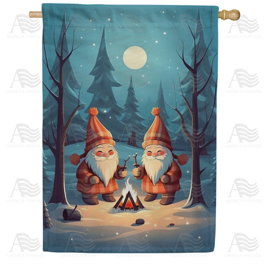 America Forever Gnome Winter Campfire House Flag