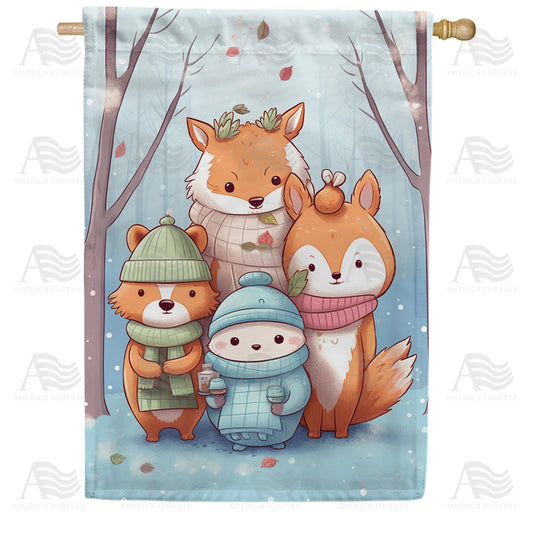 America Forever Wildlife Ready For Winter House Flag