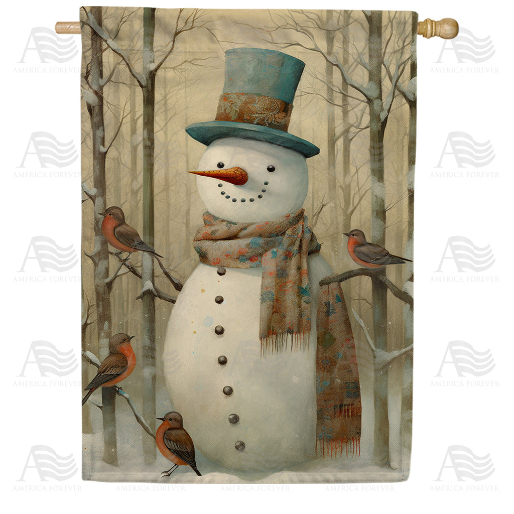 America Forever Snowman's Feathered Friends House Flag