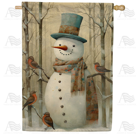 America Forever Snowman's Feathered Friends House Flag