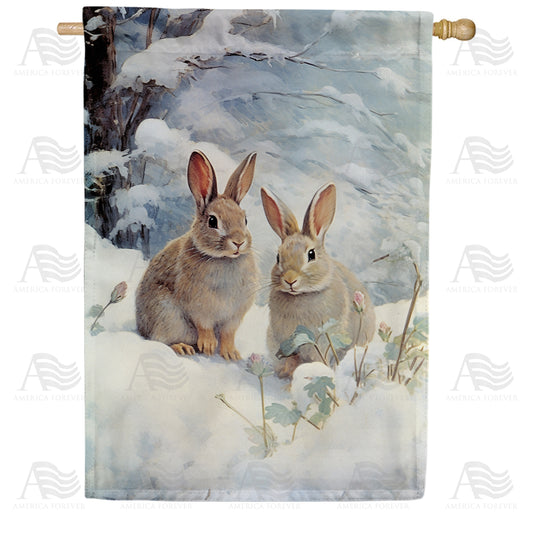 America Forever Snow Rabbits House Flag