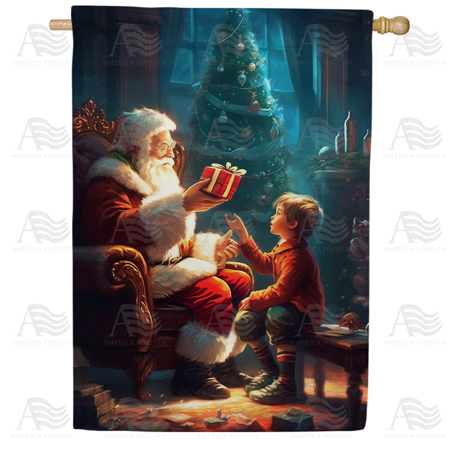 America Forever Santa Gets A Gift House Flag