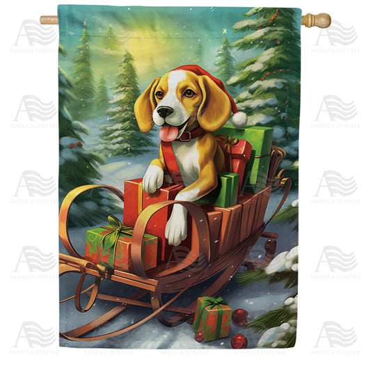 America Forever Christmas Dog Sleigh House Flag
