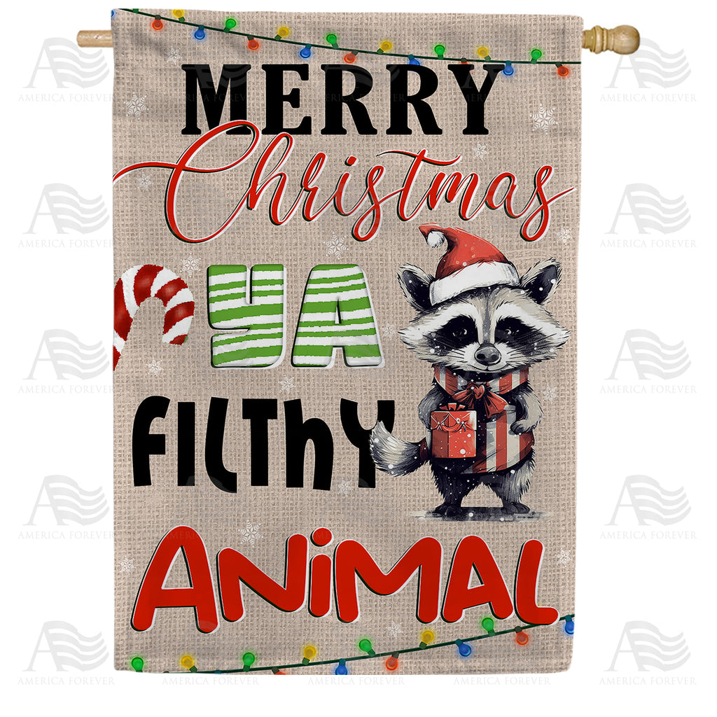America Forever Christmas Raccoon House Flag