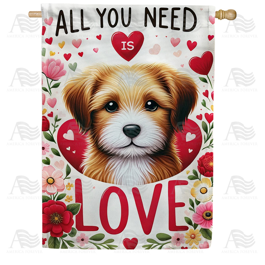 America Forever Puppy Love Valentine House Flag