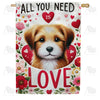America Forever Puppy Love Valentine House Flag