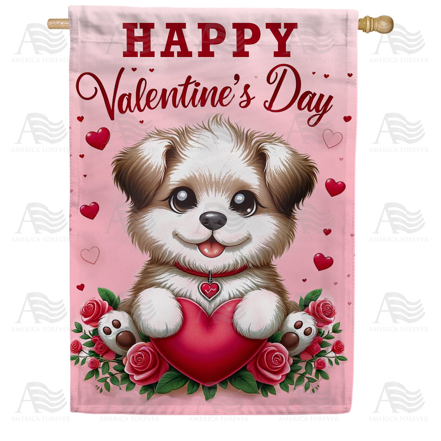 America Forever Puppy Love Valentine's Greeting House Flag