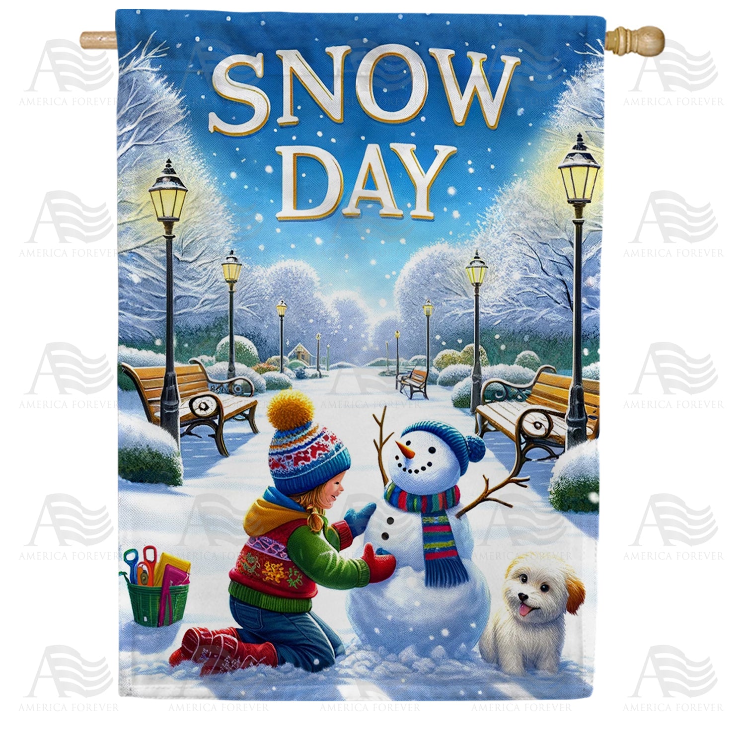 America Forever Winter Wonderland Snow Day House Flag