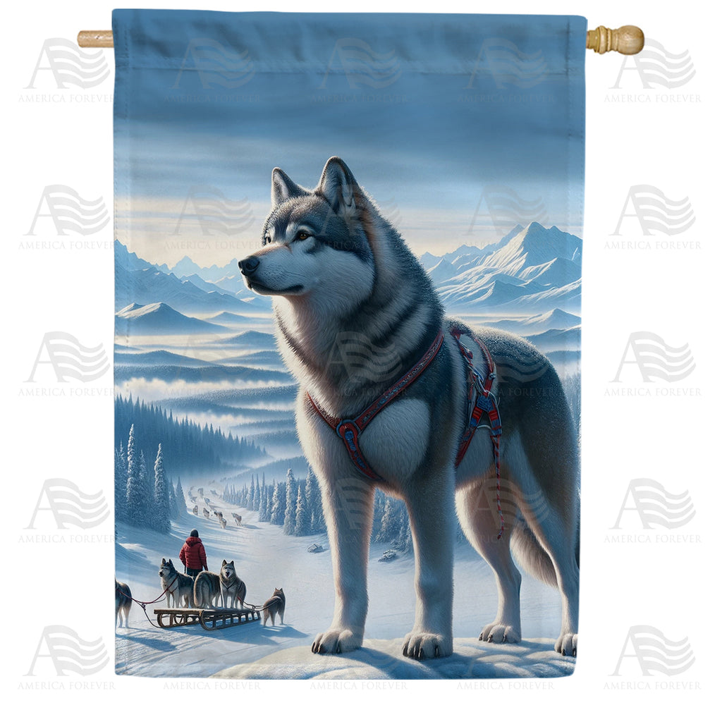 Winter Husky Sled House Flag