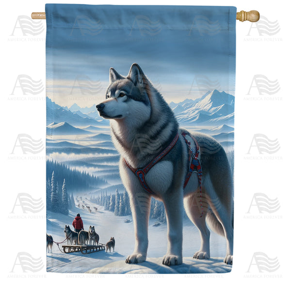 America Forever Winter Husky Sled House Flag