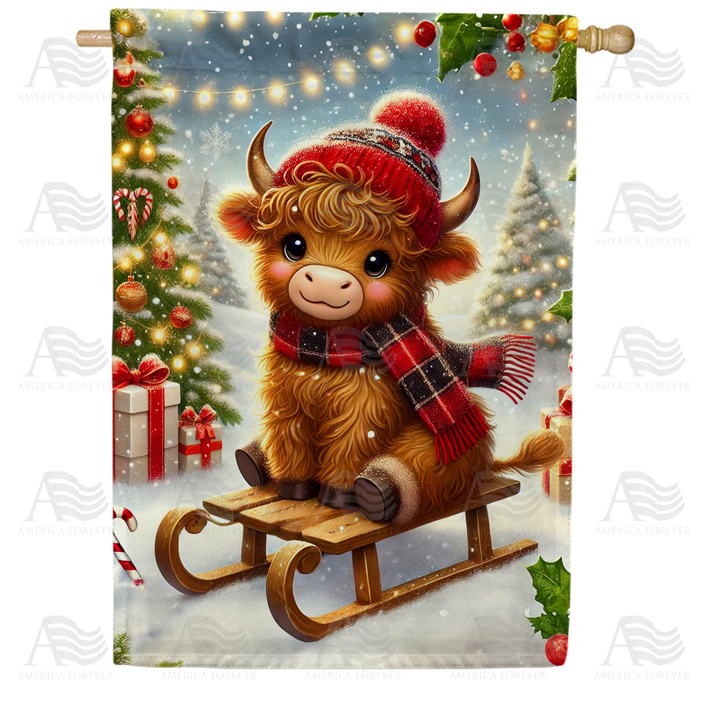 America Forever Christmas Highland Cow House Flag