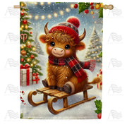 America Forever Christmas Highland Cow House Flag