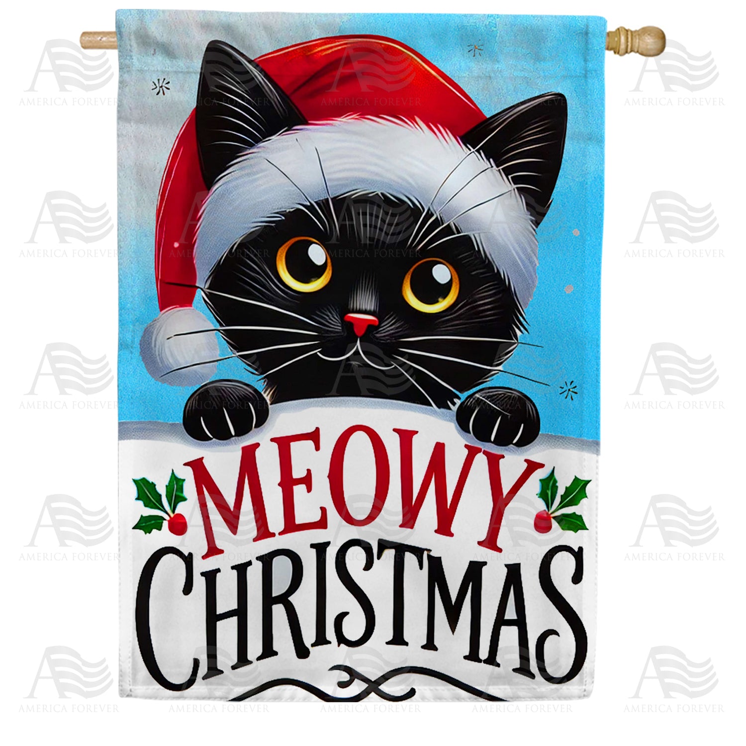 Cat Meowy Christmas House Flag