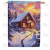 America Forever Winter Cabin with Snowman House Flag