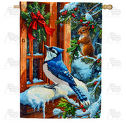 America Forever Winter Blue Jay and Squirrel House Flag