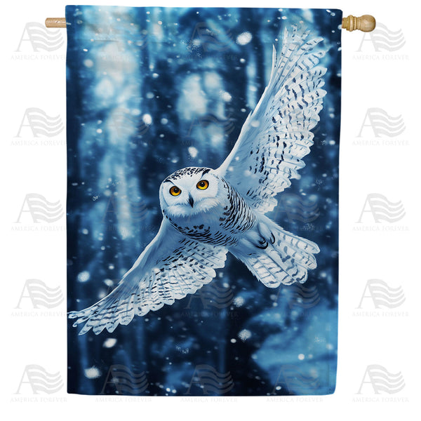 America Forever Winter Snowy Owl in Flight House Flag