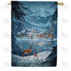 America Forever Winter Mountain Village House Flag