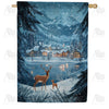 Winter Mountain Village Double Sided House Flag 28 x 40