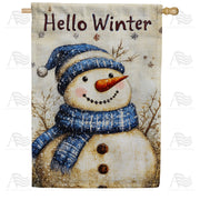 Rustic Hello Winter Snowman House Flag