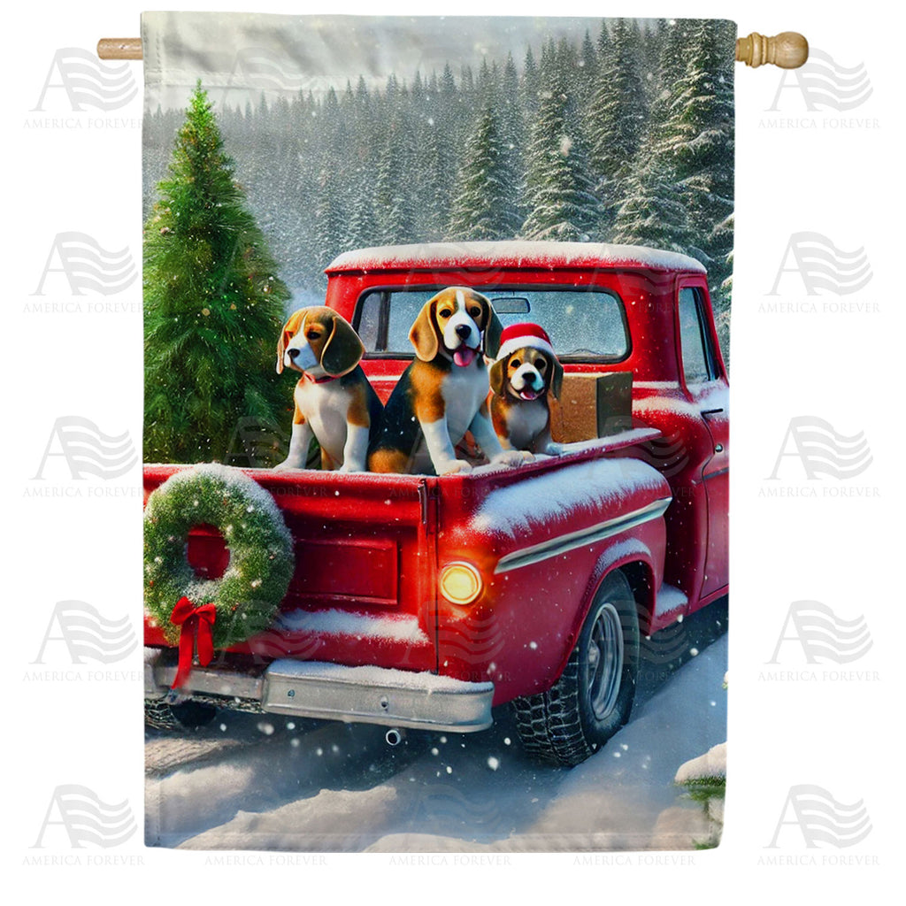 America Forever Christmas Beagles in Truck House Flag