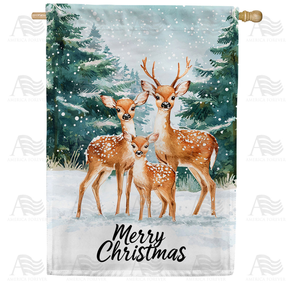 America Forever Winter Deer Family Christmas House Flag
