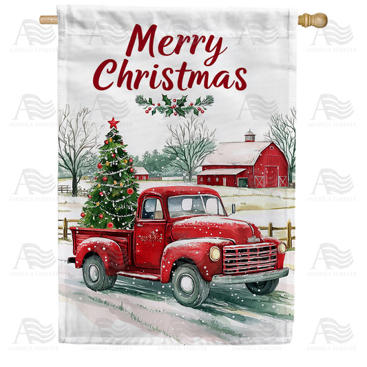America Forever Christmas Red Truck with Tree House Flag