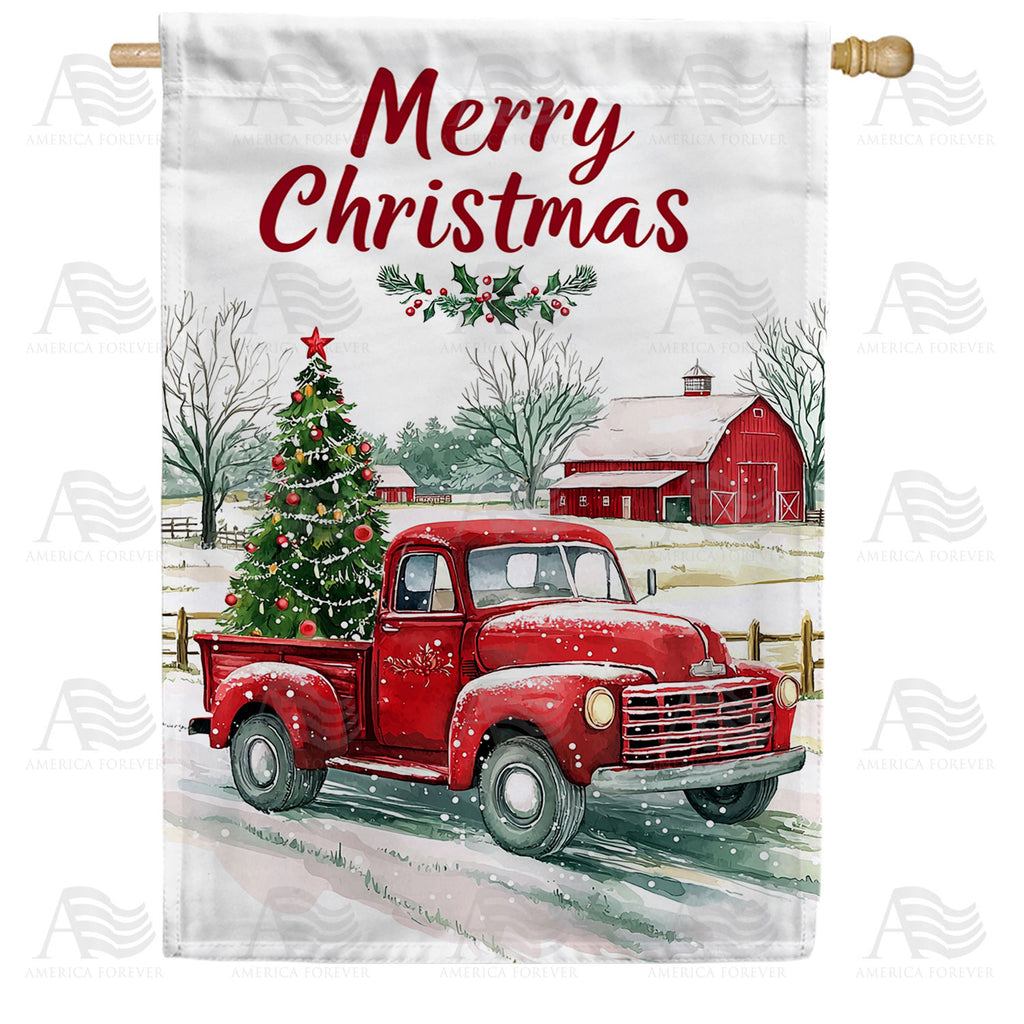 America Forever Christmas Red Truck with Tree House Flag