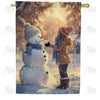 America Forever Child & Snowman Winter House Flag
