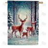 America Forever Deer Family Winter Forest Scene House Flag