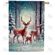 America Forever Deer Family Winter Forest Scene House Flag
