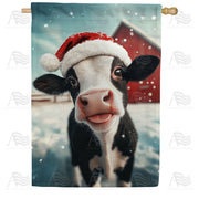 America Forever Christmas Cow with Santa Hat House Flag