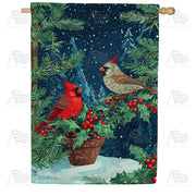 America Forever Winter Cardinals Holly Berries House Flag