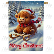 America Forever Christmas Highland Cow on Sled House Flag