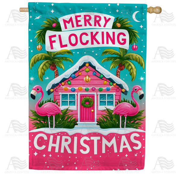 America Forever Merry Flocking Christmas Flamingo House Flag
