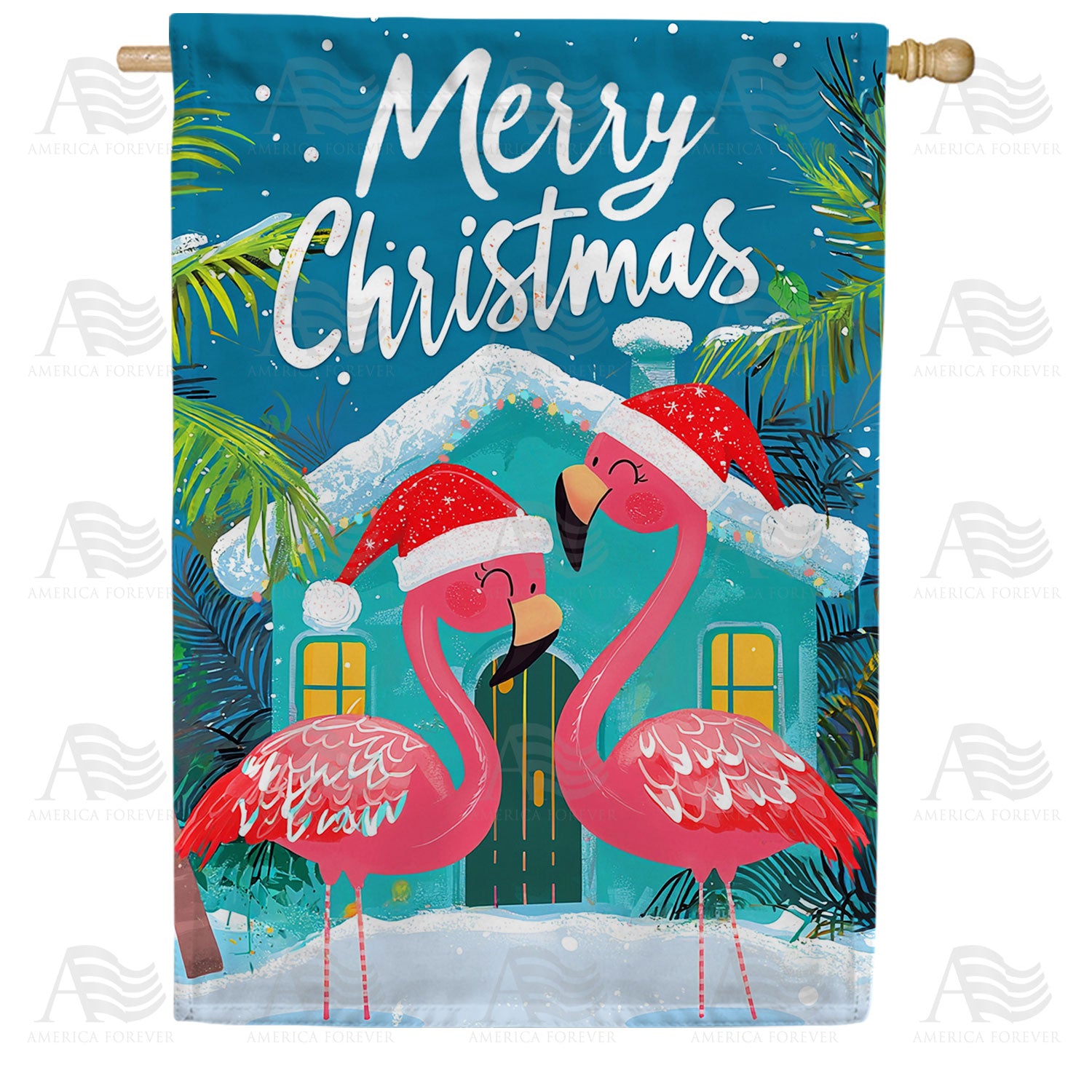 America Forever Festive Flamingos Christmas House Flag