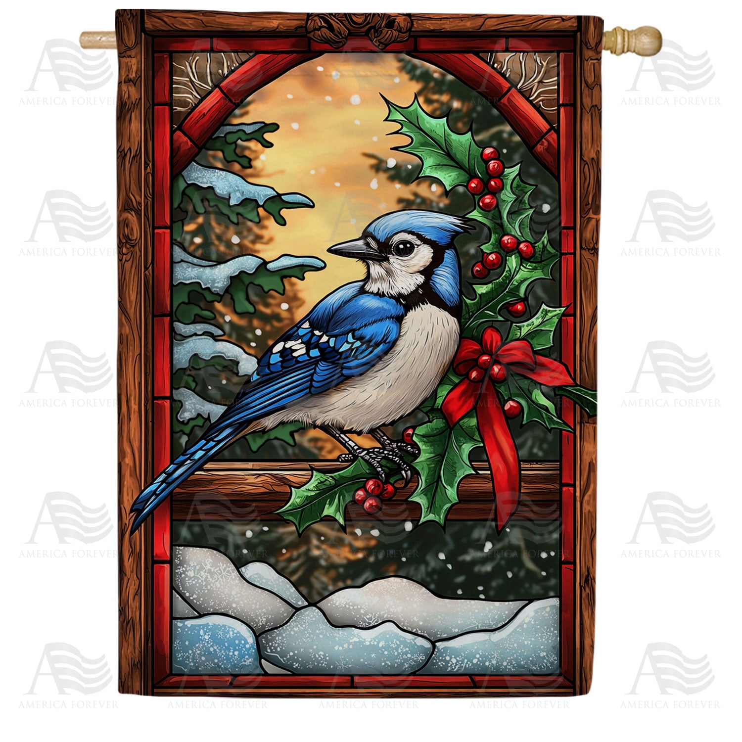 America Forever Winter Blue Jay Christmas House Flag